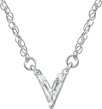 Pompeii3 Diamond V Initial Pendant 18 Necklace 14K White Gold Lab Grown