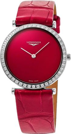 Longines La Grande Classique Quartz Red Dial Leather Strap Womens Watch L4.523.0.91.2