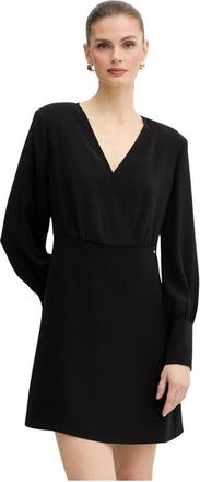 A|X Armani Exchange Korte jurk van keperstof met gouden detail op de manchetten - Dames - Korte kleedjes - Zwart - L - Polyester - Kleedjes