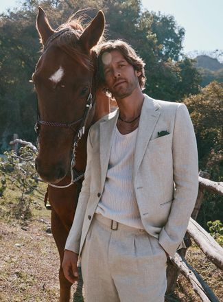 Le 31 Mens Mini-chevron pure linen jacket Stockholm fit - Slim