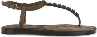 Brunello Cucinelli Brown Calf Leather Bos Taurus Flat Womens Sandals