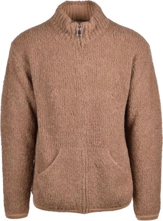 Amaranto Brown Alpaca-Blend High-Collar Zip Cardigan