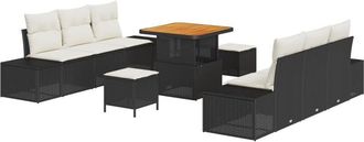 vidaXL Garden Sofa Set with Cushion 9 pcs Black Poly rattan Vidaxl
