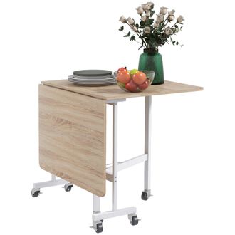 HOMCOM Drop Leaf Table With Wheels Folding Dining Table For Small Spaces - Nature | TJ Hughes