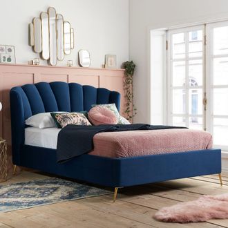 Birlea Velvet Fabric Ottoman Bed Frame Storage Lottie in Mid Blue | Size: Double