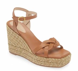 Stuart Weitzman Womens Braided Leather Espadrille Wedge Sandals In Tan
