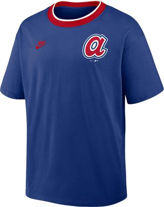 Nike Atlanta Braves Cooperstown Ringer Nike Mens MLB T-Shirt in Blue | 045Q0H6MATB-N3R