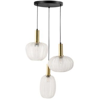 Beliani Lampadario a 3 luci con paralume in vetro e base in metallo trasparente Njoro