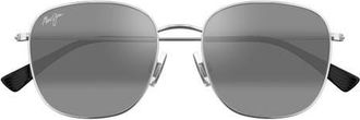 Maui Jim Olali AF 55mm Polarized Square Sunglasses in Shiny Silver W/Black at Nordstrom