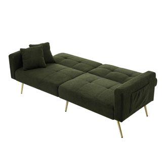 STILVORA Clic-clac 2 Plazas En Tela Sherpa Con Respaldo Ajustable, 2 Bolsillos Laterales Y 2 Cojines, Verde Antiguo