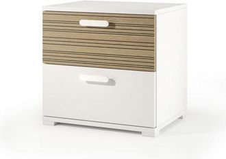 Terraneo Mesita De Noche De 2 Cajones Con Metal Blanco Y Rieles De Roble Rayado, 40x50x45 Cm - Terraneo