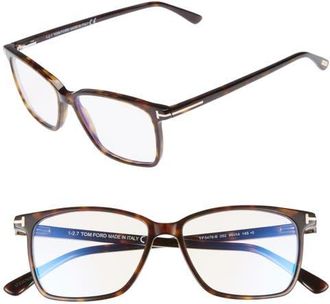 Tom Ford 55mm Blue Block Optical Glasses in Dark Havana/blue at Nordstrom