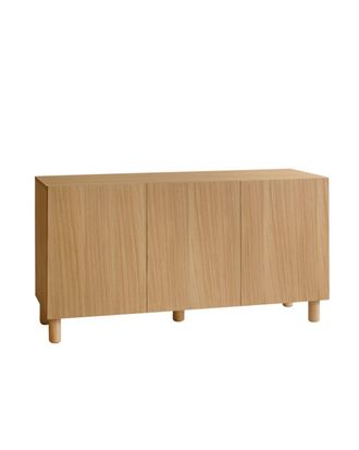 Deco Wood Aparador 3 puertas de madera de chapa de roble natural 160x40cm