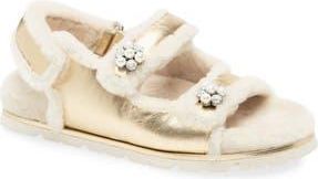 Stuart Weitzman Wynter Genuine Shearling Sandal in Golden/Cream at Nordstrom Rack, Size 8.5