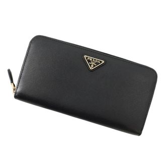 Prada Black Saffiano Triangle Long Wallet (Bi-Fold) (Pre-Owned)