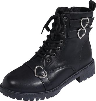 Generic Black Black Ankle Boots with Heart Toe and Lace Up Front for A Versatile and Fashionable Everyday Look