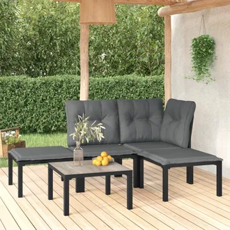 vidaXL Juego De Muebles De Jard&iacute;n 5 Pzas Rat&aacute;n Sint&eacute;tico Negro Y Gris Vidaxl