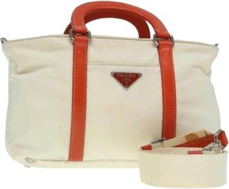 Prada Pre-owned Handbags, female, Beige, Size: ONE SIZE Pre-owned Nylon Handbag