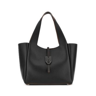 Hogan Pebbled Leather H-Clasp Structured Tote Bag