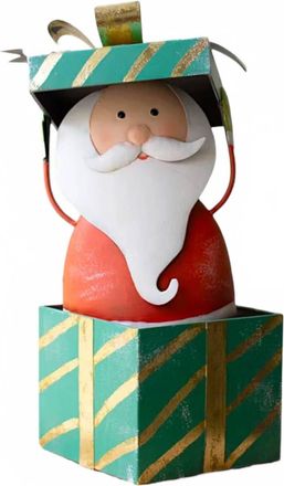 Kalalou Painted Metal Santa With Christmas Gift Box In Multicolor