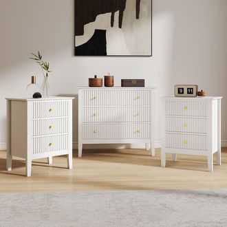 Melody Maison 3 Drawer Chest Of Drawers & Pair Of Bedside Tables - Hales White Range