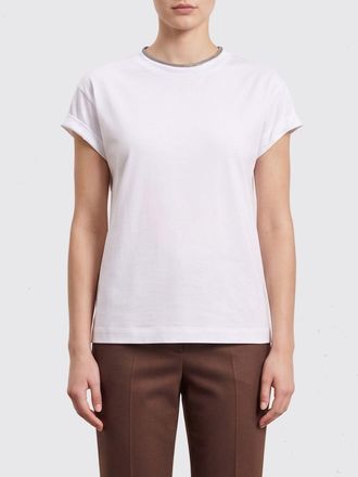 Brunello Cucinelli Short-Sleeved Cotton T-Shirt with Monili Embroidery