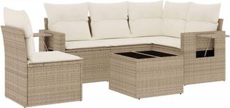 vidaXL Vidaxl - Juego De Sof&aacute;s Jard&iacute;n Con Cojines 6 Pzas Rat&aacute;n Sint&eacute;tico Beige