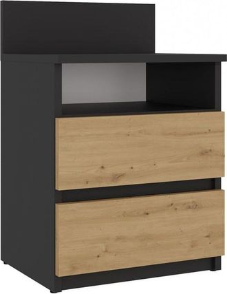 OEM Mesita De Noche Moderna En Antracita/roble Artesanal - 2 Cajones, Mesita De Noche Para Dormitorio, Dise&ntilde;o Minimalista