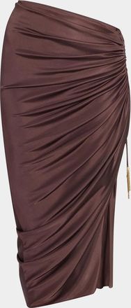 Balmain Draped Jersey Slit Midi Skirt
