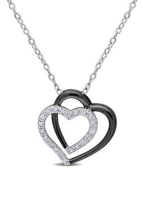 Delmar Diamond Double Heart Pendant Necklace - 0.1ct. in White at Nordstrom Rack