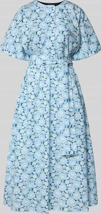 Rich & Royal Midikleid mit Rundhalsausschnitt und Bindeg&uuml;rtel in Marine, Gr&ouml;&szlig;e 40