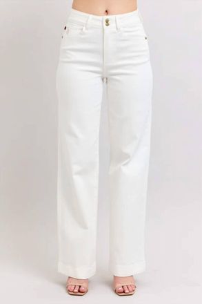 Judy Blue High Waist Double Button Trouser Wide Jeans In White