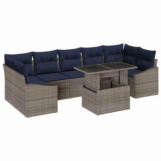 vidaXL Conjunto De Sof&aacute; De Jard&iacute;n 8 Pcs Gris Polirat&aacute;n Vidaxl