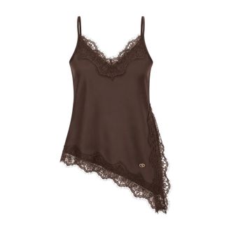 Yes-Zee Top de sat&eacute;n con inserciones de encaje - Tops - Mujer - Marr&oacute;n - XS