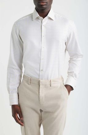 Eterna Modern Fit Check Non-Iron Cotton Twill Dress Shirt in Beige at Nordstrom, Size 15.5 - L