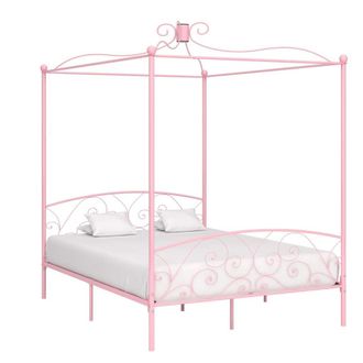 Berkfield Home Canopy Bed Frame Pink Metal 160x200 cm