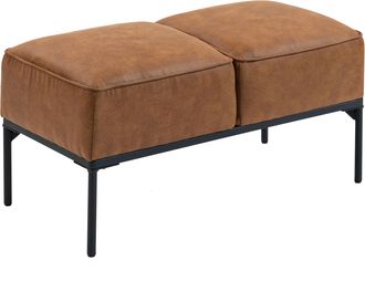 OEM Taburete Pie De Cama Moderno De Cuero Sint&eacute;tico Con Asiento Acolchado Grueso Y Patas De Acero 80x40x46 Cm Marr&oacute;n