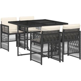 vidaXL Set De Muebles Jard&iacute;n 5 Pzas Con Cojines Rat&aacute;n Sint&eacute;tico Negro Vidaxl