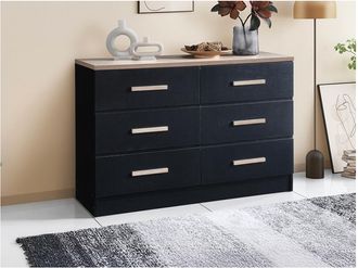 Vente-Unique Comò 6 cassetti Nero e Naturale - SKAIDO