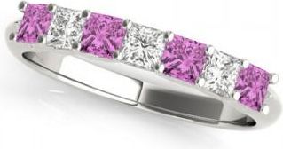Allurez Diamond & Pink Sapphire Princess Wedding Band Ring 14k White Gold 0.70ct