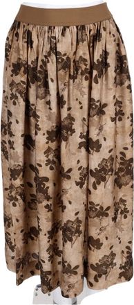 Uma Wang Beige Knee-Length Gathered Waist Floral Skirt