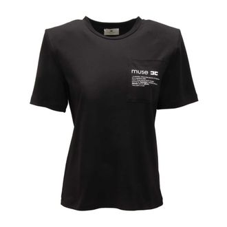 Elisabetta Franchi T-Shirts, female, Black, Size: S Maglia Ma-020-56E2