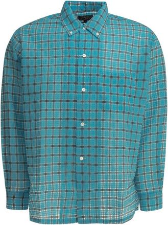 Beams Plus Open BD Nylon Airy Plaid Shirt - Heren - Casual Overhemden - Blauw - XL - Nylon - Overhemden