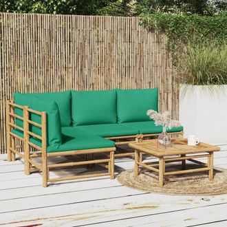 vidaXL Vidaxl - Set De Muebles De Jard&iacute;n 5 Piezas Bamb&uacute; Con Cojines Verde