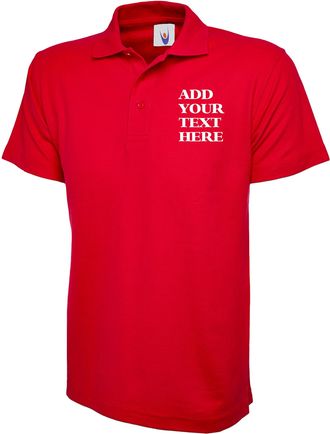 Generic Premium Personalised Custom Embroidered Left Chest Text Uneek UC101 Polo for Boys Girls Men and Women Olympic Custom Top (RED, XL, x_l)