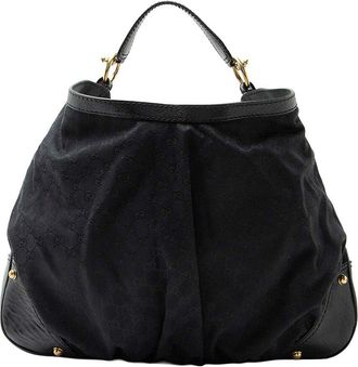Gucci Black Gg Canvas Jockey Large Hobo Bag (Authentic Pre-Loved)