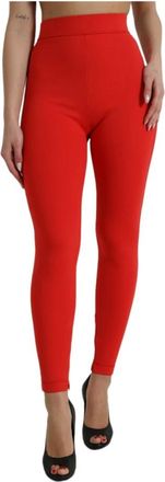Dolce & Gabbana Hoge Taille Stretch Leggings Broek - Dames - Leggings - Rood - S - Nylon - Broeken