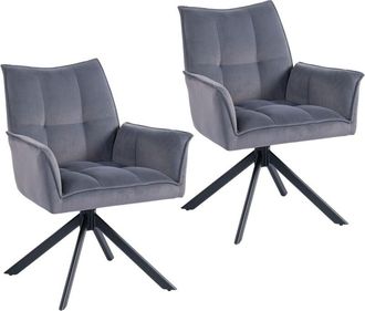 HOMCOM Homcom Juego De 2 Sillas De Comedor Giratorias, Sillas De Cocina Con Reposabrazos, Respaldo Acolchado, Tapizado En Terciopelo, Patas De Acero, Negro