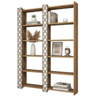 Dmora Dmora - Libreria Vele, Scaffale da ufficio, Mobile portalibri, Biblioteca, 125x24h170 cm, Noce e Bianco