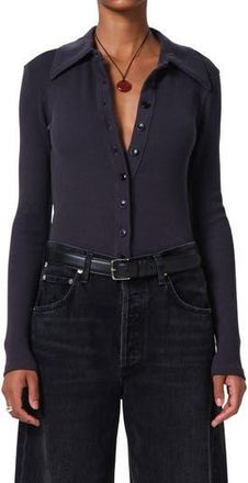 Citizens Of Humanity Gila Rib Knit Button-Up Shirt in Charcoal at Nordstrom Rack, Size X-Large